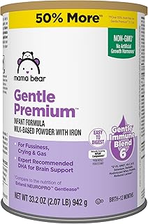 Amazon Brand - Mama Bear Gentle Premium Baby Formula Powder, DHA for Brain Support, Immune Blend 6, 2'FL HMO, For Fusiness, Crying & Gas, 33.2 Ounce (Pack of 1)
