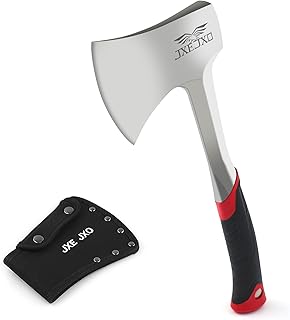 JXE JXO 14.4" Camping Hatchet with Full Tang Forged Construction & Ergonomic Shock Absorbing Grip, Hatchet Axe with Nylon Sheath (Red