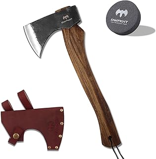 15.7" Hatchet Axe, Camping Hatchet, Hand-Forged Axe with Sheath for Wood Chopping, Splitting, and Carving, Bushcraft Axe with Beech Handle for Outdoor Survival and Garden Work