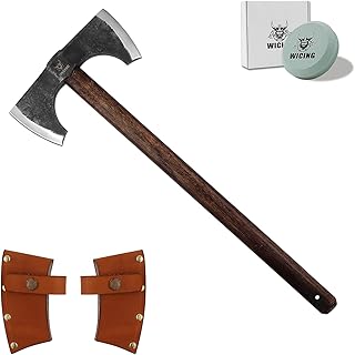 Splitting Axe, 23.6 Inch Double Bit Axe, Beech Handle with Leather Sheath, for Chopping, Splitting Wood or Axe Throwing