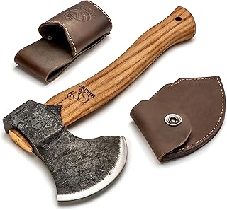 BeaverCraft Bushcraft Hatchet with Sheath for Camping AX3 - Small Wood Carving Axe - Forged Axes for Chopping - Forest Backpacking Hatchet with Wooden Handle - Firewood Splitting Axe, Gardening Axes
