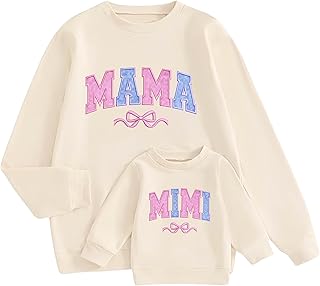 Mommy and Me Matching Outfits Crewneck Long Sleeve Pullover Tops Cute Family Matching Shirt