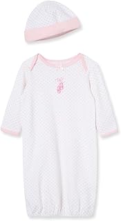 Little Me Clothes for Baby Girls' 2-Piece Nightgown and Cap Set 100% Cotton with Elastic Bottom, Baby Essentials, 0-3 Months