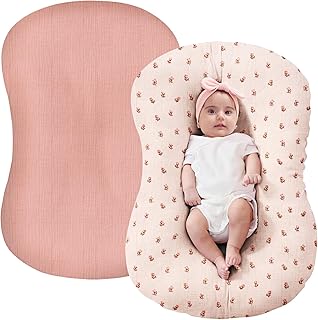 FUNUPUP Muslin Baby Lounger Cover Compatible with Snuggle Me Lounger, Infant Lounger Pillow Cover for Newborn, Removable Newborn Lounger Cover for Boys and Girls, Pink&Pink Flower