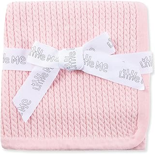 Little Me Baby Girls Pink Cable Knit Swaddling Receiving Blanket, 30 X 27 inches, 100% Cotton Baby Blankets