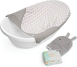 Ingenuity Sylvi Full Comfort 3-in-1 Grow with Me Baby Tub, Newborn to Toddler Baby Bath Tub, Supportive Sling, Includes Sylvie Wash Mit & Book, Easy Release Drain Plug, 0M+