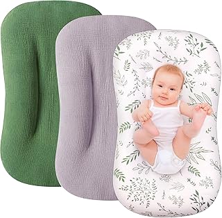 Muslin Baby Lounger Cover for Snuggle Me Lounger,3 Pack 100% Cotton Newborn Baby Lounger Pillow Covers,Soft and Breathable Baby Nest Slipcover for Boys Girls （Covers Only