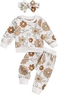 3Pcs Baby Girl Outfits Daisy Sweatshirt + Pants + Headband Infant Fall Winter Clothes