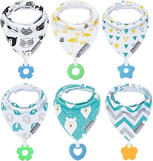 Sponsored Ad - Baby Bandana Drool Bibs 6-Pack and Teething Toys 6-Pack Made with 100% Organic Cotton, Absorbent and Soft Unisex