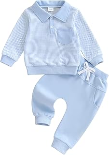 Sponsored Ad - Toddler Baby Boy Fall Clothes Plaid Long Sleeve Sweatshirt Tops + Casual Pants Sets 2pcs Infant Boy Winter Clothes