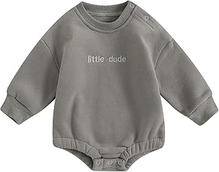 Newborn Infant Baby Boy Girls Oversized Romper Little Dude Sweater Onesie Coming Home Outfit Neutral Clothes