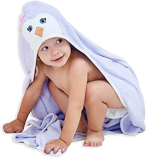 Sponsored Ad - HIPHOP PANDA Hooded Towel - Rayon Made from Bamboo, Bath Towel with Bear Ears for Newborn, Babie, Toddler, Infant - Absorbent Large Baby Towel - Purple Penguin, 30 x 30 Inch