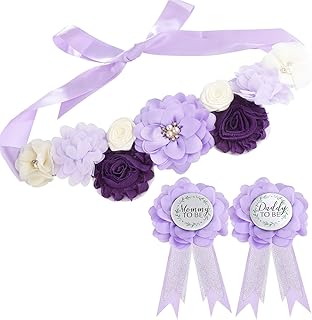Maternity Sash and Corsage Pin Kit, Violet Baby Shower Decorations Corsage Pin and Flower Maternity Sash for New Mommy and Daddy Pregnancy Photo Props Supplies