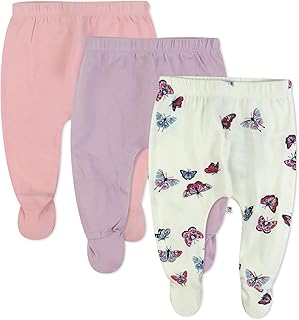 HonestBaby 3-pack Footed Pants Roomy Fit Pull on Bottoms 100% Organic Cotton for Infant Baby Boys, Girls, Unisex