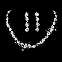 Unicra Bride Silver Necklace Earrings Set Crystal Bridal Wedding Jewelry Set Rhinestone Choker Necklace for Women and Brides