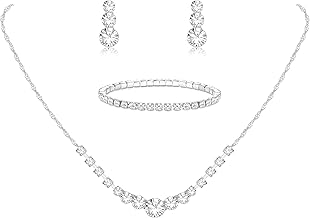 Sponsored Ad - Jstyle Silver Plated Jewelry Set for Women Rhinestone Crystal Necklace Drop Earrings Link Bangle Bracelet Bridal Wedding Jewelry Sets for Brides Bridemaid Prom Costume Accessories