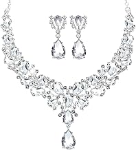Hicarer Bridal Teardrop Cluster Crystal Jewelry Set for Women Necklace Earrings Wedding