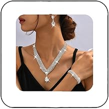 Unicra Crystal Bridal Wedding Jewelry Set Silver Teardrop Necklace Earrings Bracelet Sets Rhinestone Prom Jewelry Accessories for Women and Brides