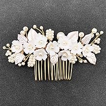 Sponsored Ad - BETITETO Bridal White Hair Comb Pearl Leaf Ceramic Flower Hair Pin Piece Accessories for Wedding Women