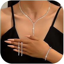 Sponsored Ad - Jstyle Silver Plated Plated Jewelry Set Wedding Jewelry Sets for Brides Bridesmaid Rhinestone Crystal Necklace Dangle Earrings Bracelet Set Bridal Wedding Prom Formal Costume Jewelry fo