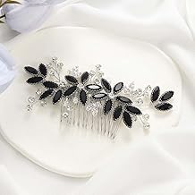 Casdre Crystal Bride Wedding Hair Comb Silver Leaf Bridal Hair Accessories Rhinestone Party Prom Hair Piece for Women and Girls (D Black)
