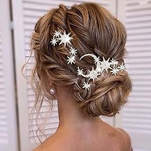 Unicra Star Moon Bride Wedding Hair Pins Crystal Bridal Hair Pieces Rhinestone Goddess Hair Accessories for Women and Girls (Pack of 5) (Silver)