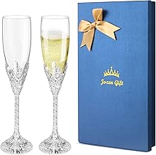 Sponsored Ad - Champagne Flutes - Set of 2 Champagne Glasses,Toasting Flute Pair,Crystal Glasses&Metal Base, Wedding Anniversary, Party Birthday Banquets,Gifts for Bride and Groom 6 oz-Silver