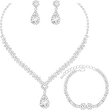 HONGLU Elegant Crystal Necklace Earrings Bracelets Set Silver Bridal Wedding Jewelry Sets Bride Bridesmaids Prom Formal Costume Accessories for Women