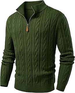 Sponsored Ad - Men's Quarter Zip Pullover Sweater Cable Knit Casual Stand Collar Texture Knitted Sweaters
