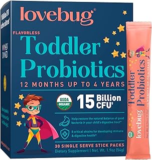 Toddler Probiotics - Organic Probiotic for Kids, with Fiber for Constipation Relief, Dissolvable Powder, Ages 12 Months to 4 Year Olds - 30 Pack