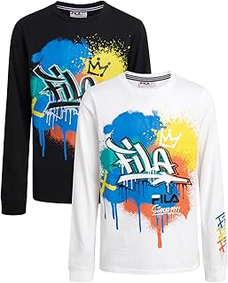 Boys Long Sleeve Shirts - 2 Pack Cute Casual Long Sleeve Top - Crewneck Graphic Tees for Boys with Rib Cuffs (8-20)