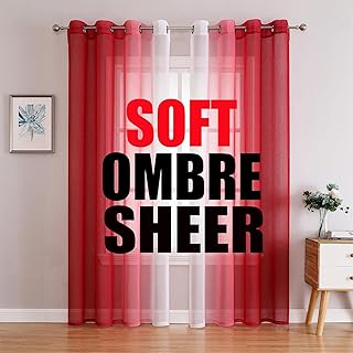 G2000 Sheer Red and White Ombre Curtains - 84 Inch Length, 2 Panels Set for Bedroom & Living Room Windows, Light Filtering, Grommet Curtains for Patio Sliding Glass Door