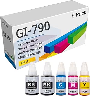 Sponsored Ad - GI 790 Ink Bottles Replacement for Canon GI-790 Works with PIXMA G1000 G1010 G2000 G2002 G2010 G3000 G3010 G4000 G4010 Printer, High Capacity Ink Refill Bottle,5 Pack-1 Set