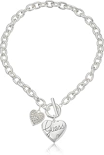 "Basic Silver Logo Heart and Pave Heart Toggle Pendant Necklace