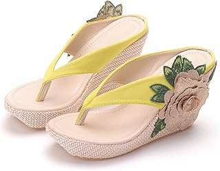 Sponsored Ad - Women Y2K Flower Platform Wedge Flip Flops,Bohemian Embroidered Flower Arch Support Heeled Flip Flops Beach Sandals Wedge Sandals