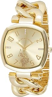Sponsored Ad - U.S. Polo Assn. Women’s Gold-Tone Chain Bracelet Watch – 38mm Square Case, Rhinestone Dial, Adjustable Link Strap, Elegant Quartz Dress Watch with Gift-Box