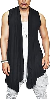Men's Ruffle Shawl Collar Cardigan Sleeveless Open Front Sleeveless Kimono Vest