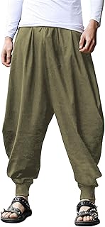 Men Hippie Harem Pants Baggy Linen Cotton Boho Yoga Pants Summer Beach Pants Casual Drop Crotch Trouser