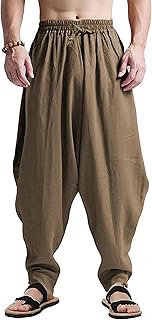 Mens Harem Pants Loose Fit Elastic Waist Drawstring Aladdin Hippie Trousers