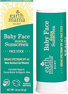 Earth Mama Baby Face Mineral Sunscreen Stick SPF 40 | Non-Nano Zinc, Contains Organic Cocoa Butter & Aloe | Babies, Kids & Family 0.74-Ounce