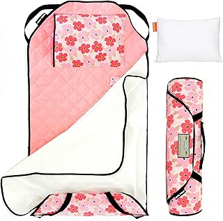 Urban Infant Tot Cot Kids Nap Mat - Toddler Preschool Daycare Bedding Cover with Blanket and Pillow - Poppies