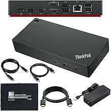 40AY0090US Lenovo Thinkpad Docking Station Dual Monitor Bundle - Supports 4K Display, Thinkpad Dock with AC Adapter + 4K HDMI Cable + 4K DisplayPort Cable + USB C Cable + Microfiber Cloth