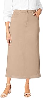 Sponsored Ad - Women's Plus Size Classic Cotton Denim Midi Skirt Pockets Long Jean Skirt