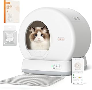 Sponsored Ad - MeoWant Self-Cleaning Cat Litter Box, Integrated Safety Protection Automatic Cat Litter Box for Multi Cats, Extra Large/Odor Removal/APP Control Smart Cat Litter Box with Mat & Liner
