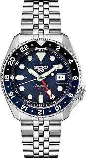 SSK003 Automatic Watch for Men - 5 -Sports - Blue Dial with Date Calendar and Luminous Hands & Markers and Black & Blue GMT Bezel, 100m Water-Resistant