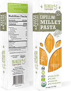 Big Green Organic Food- Organic Millet Capellini, Gluten-Free, Lectin-Free, Non-GMO, Vegan, Wheat and Rice Alternative, 8.8oz (1)