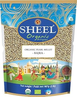 Sheel Organic Pearl Millet/Bajra/Raw (Pennisetum Glaucum) Whole Ancient Grain Seeds - 2 lbs, 32oz (907g) ~ USDA Organic | All Natural | Gluten Friendly | NON-GMO | Vegan | Indian Origin