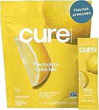 Cure Hydration | Plant-Based Electrolyte Drink Mix | No Added Sugar | FSA & HSA | Dehydration Relief Powder Made with Coconut Water | Non-GMO | Vegan | Pouch of 14 Packets - Lemonade