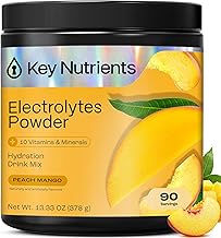 KEY NUTRIENTS Multivitamin Electrolytes Powder No Sugar - Tropical Peach Mango Electrolyte Powder - Endurance & Energy Supplement - Hydration Powder - No Calories - 90 Servings - Made in USA