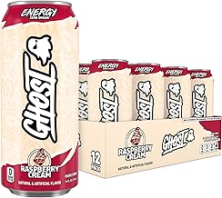 GHOST Energy Drink - 12-Pack, Raspberry Cream, 16oz Cans - Energy & Focus & No Artificial Colors - 200mg of Natural Caffeine, L-Carnitine & Taurine - Gluten-Free & Vegan